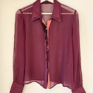 Silk Blouse with Ruffle Placket Detail - Plum / US Size 6